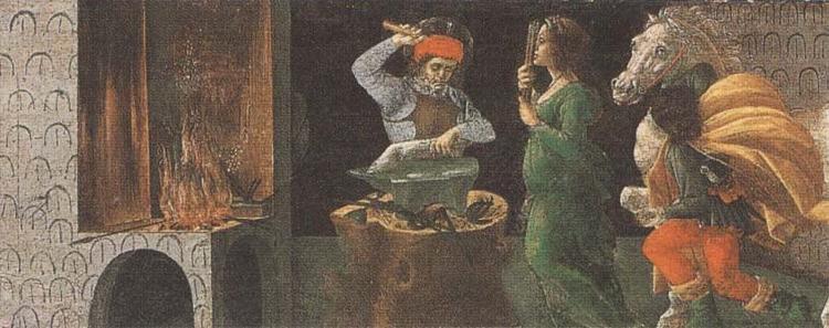 Sandro Botticelli St Eligius shoeing the detached leg of a horse